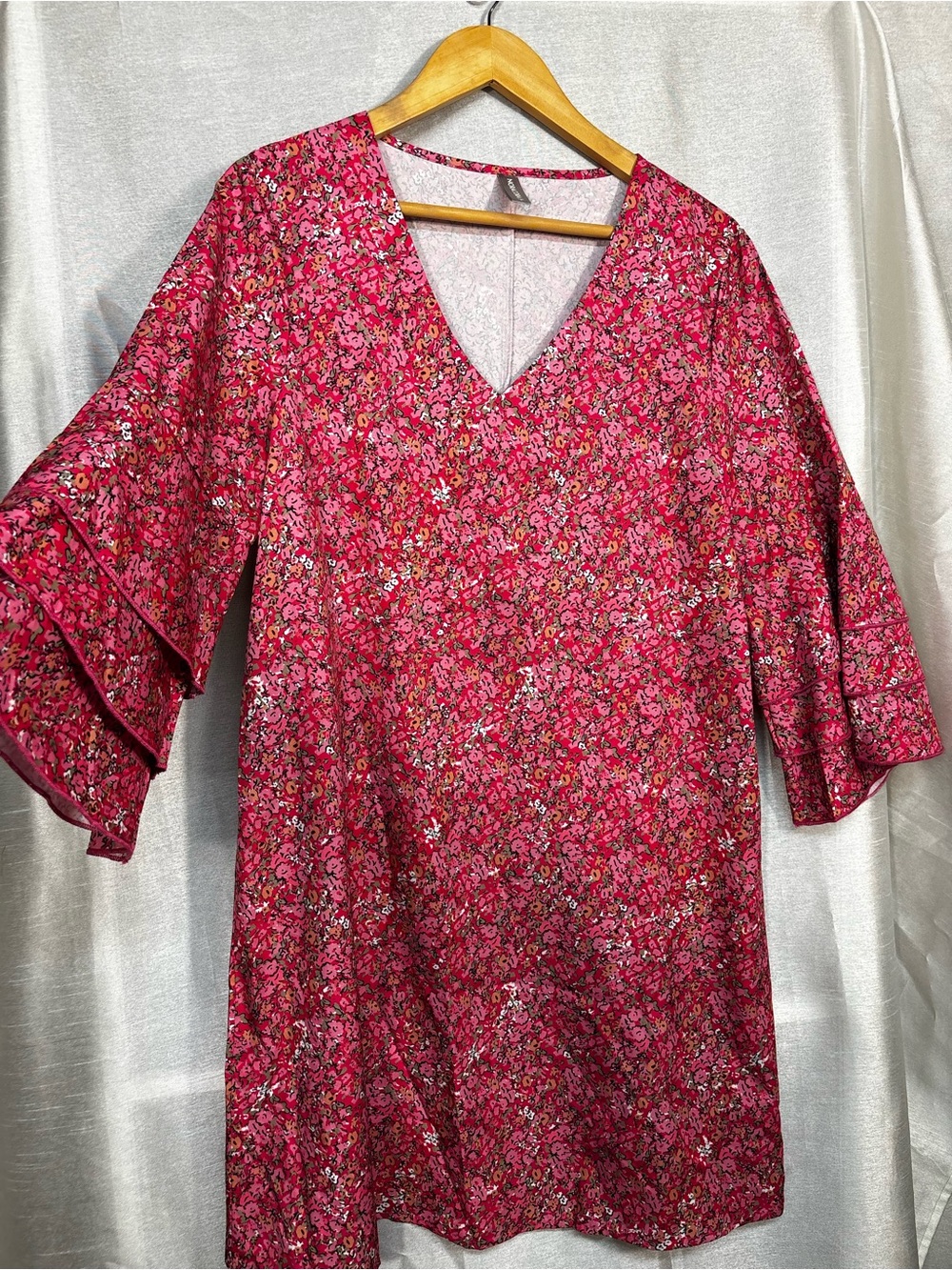 Nora Cora Pink Floral Bell Sleeve Dress S Boho Romantic